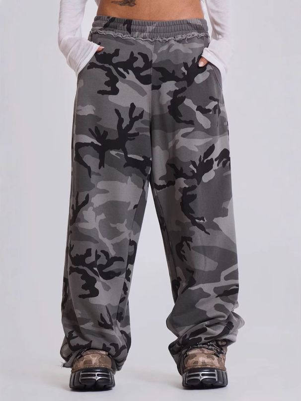 Unisex-Jogginghose mit Vintage-Camouflage-Print – Locker sitzende Hose mit hohem Bund und offenem Saum (S-XXL)_voghion.com