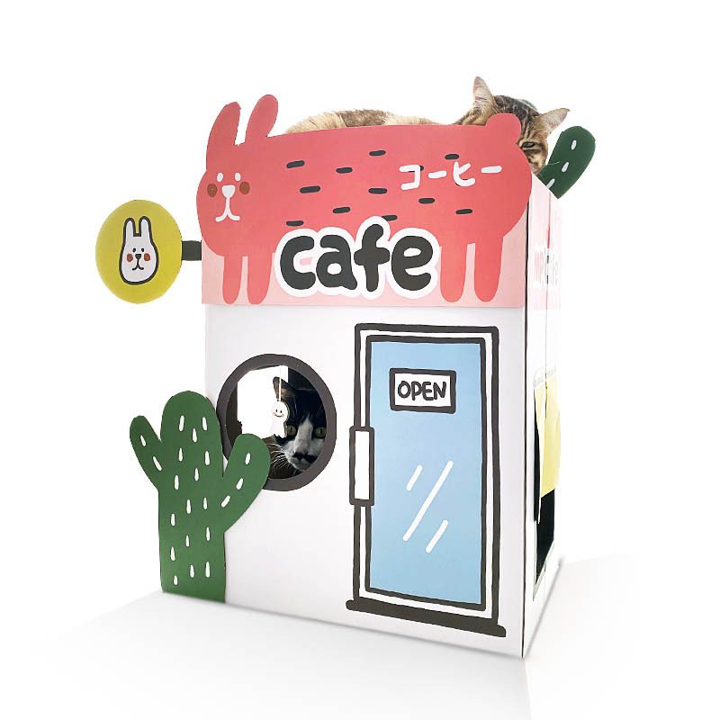 MISSPET Cactus Coffee House CAFE Pink Double Layer Large Space Post Bed Cat Scratching Board_voghion.com