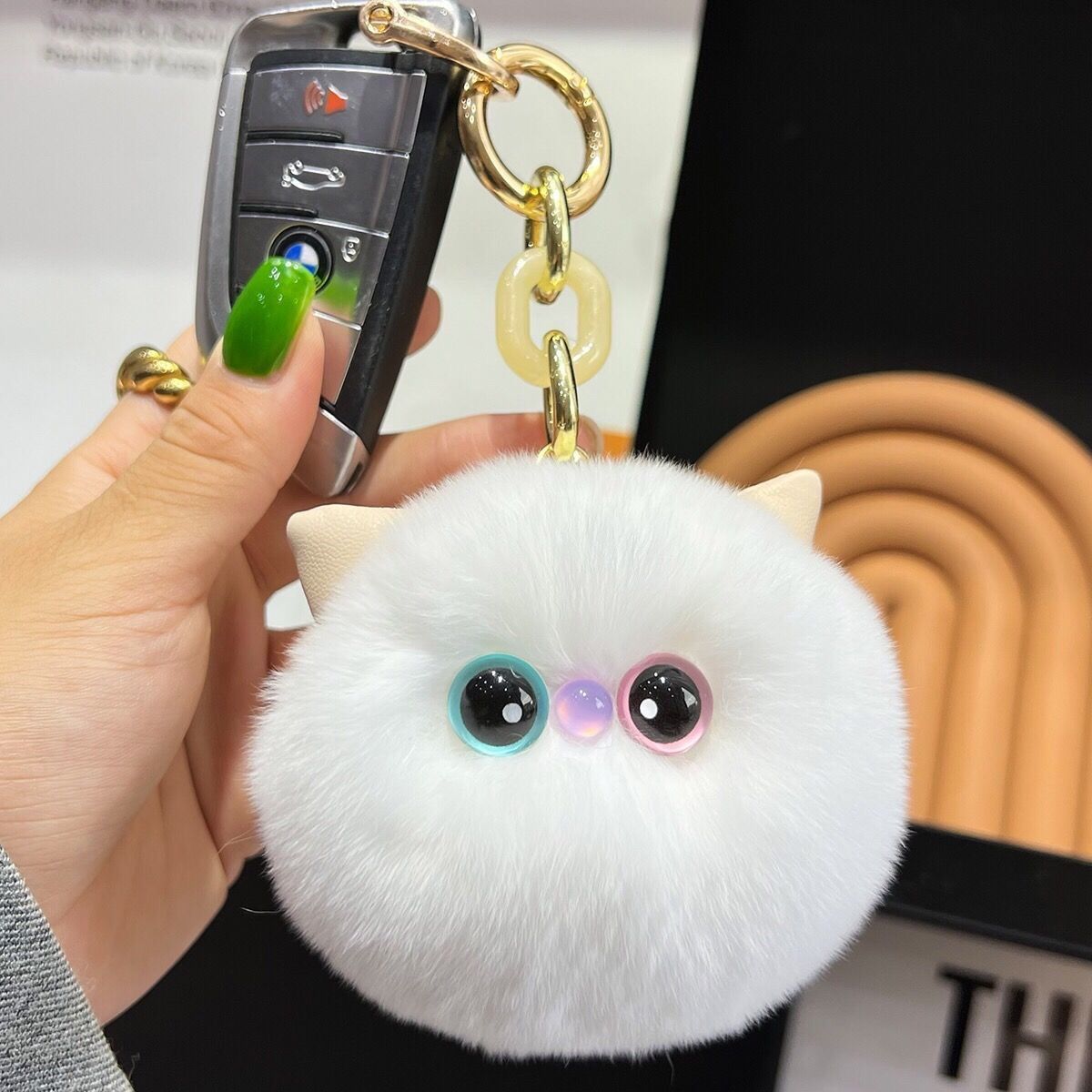 Cute Rex Rabbit Fur Different Eyes Kitten Car Keychain Pendant Ins Plush Doll Toy Backpack Decoration_voghion.com