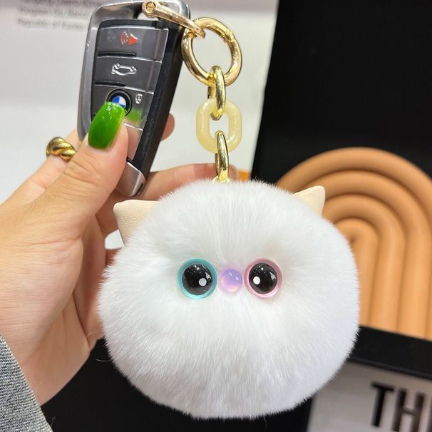 Cute Rex Rabbit Fur Different Eyes Kitten Car Keychain Pendant Ins Plush Doll Toy Backpack Decoration_voghion.com