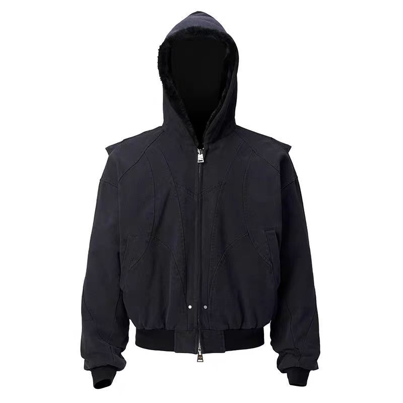 Men's Clothing Men's Heavyweight Washed Cotton Jacket With Fleece Lining - Cleanfit Oversized Hooded Zip-Up Coat For Winter (Khaki, Black)​_voghion.com