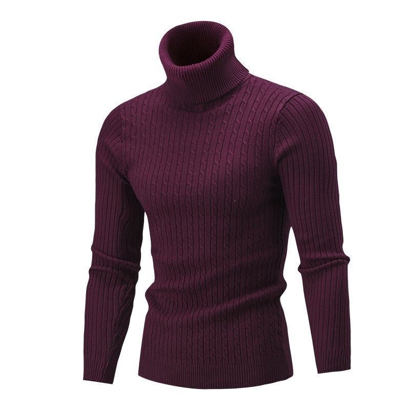 Loom Foreign Trade Men's Knitted Autumn Winter New European And American High Neck Twisted Base Shirt Solid Color Sweater Men_voghion.com