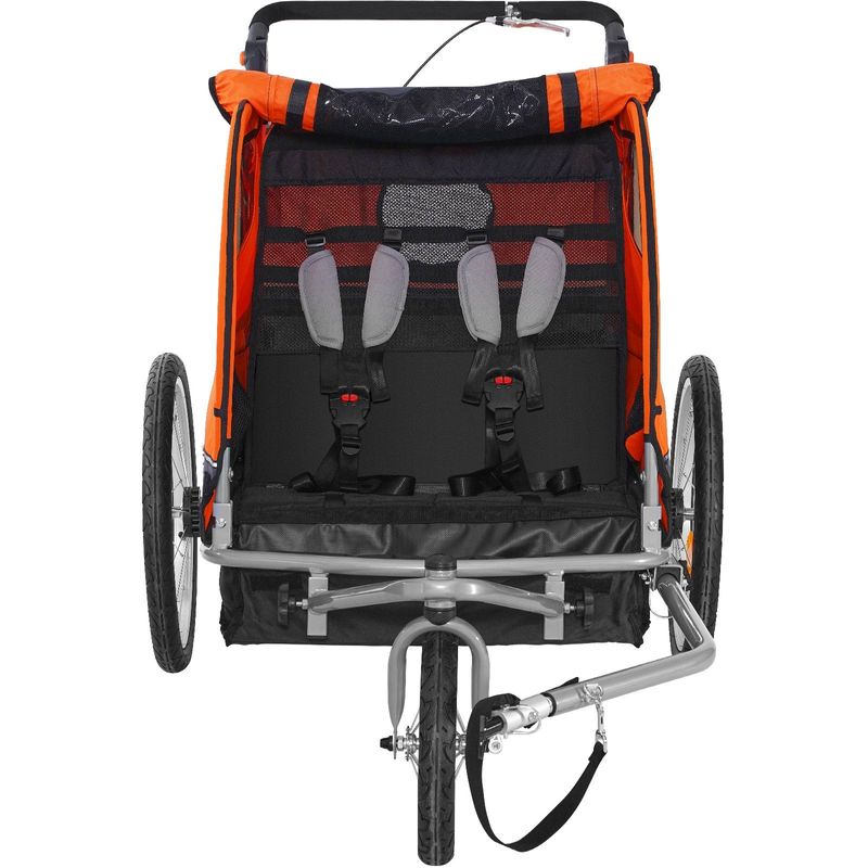 VEVOR Bike Trailer For Toddlers, Kids, Double Seat, 100 Lbs Load, 2-In-1 Canopy Carrier Converts To Stroller, Tow Behind Foldable Child Bicycle Trailer With Universal Bicycle Coupler, Orange And Gray_voghion.com