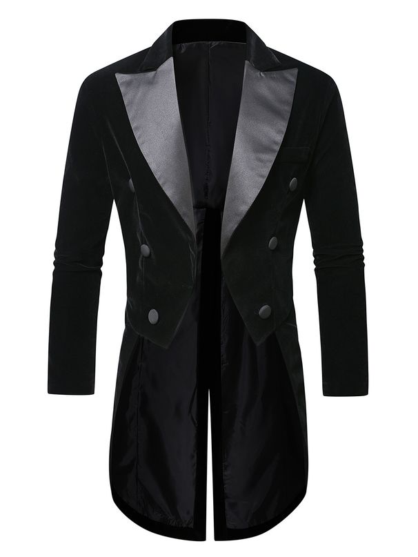 1 Cross-Border Black Elegant Velvet Tuxedo Men's Banquet Wedding Suit Stage Performance Dress Coat_voghion.com