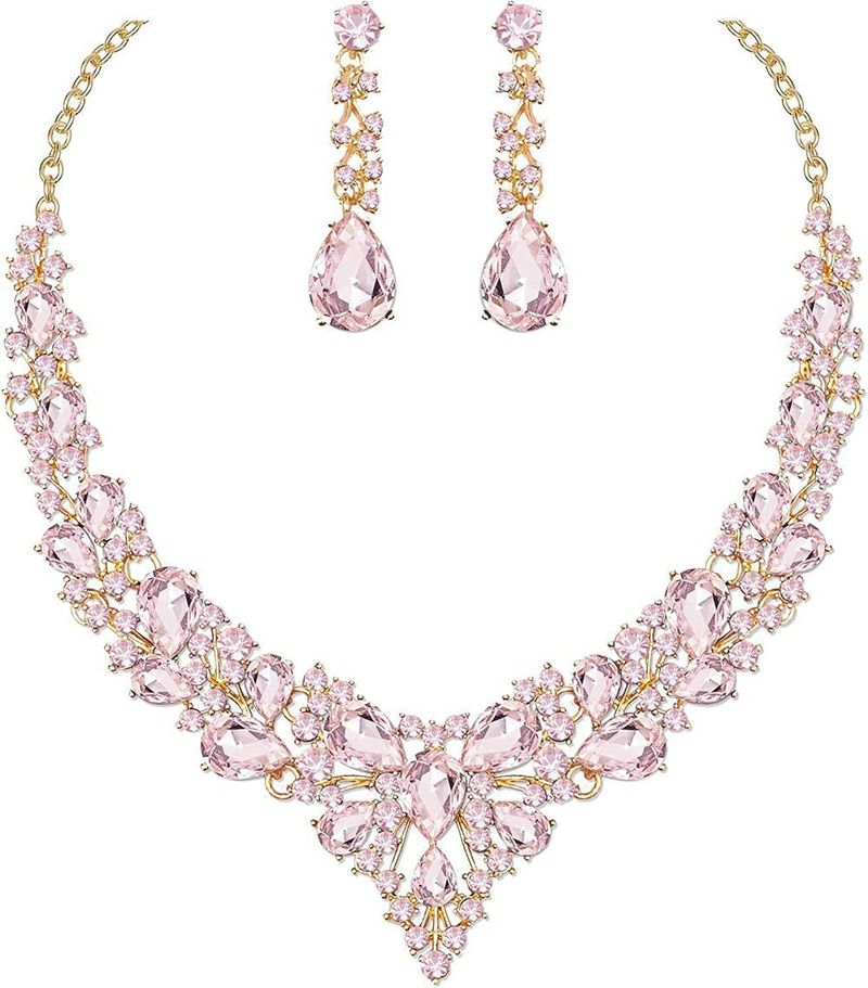 Bruidsketting met strass-kristallen oorbellen, balkostuumaccessoires voor dames_voghion.com