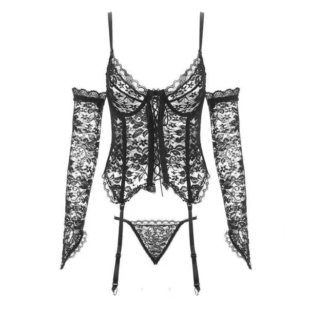 Intimo Corsetto nero con lacci, intimo modellante sexy traspirante con rifiniture in pizzo_voghion.com