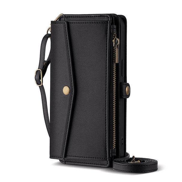 Applicable to iPhone Crossbody Shoulder Strap Leather Case 16 Pro Multifunctional Mobile Phone Case 14 Insert Card 15 Wallet Mobile Phone Case_voghion.com