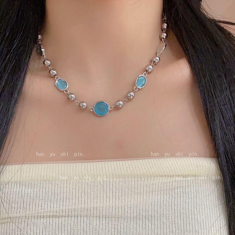 Collier court de perles en œil de tigre Melad, style européen et américain, pour femme. Tendance et haut de gamme._voghion.com