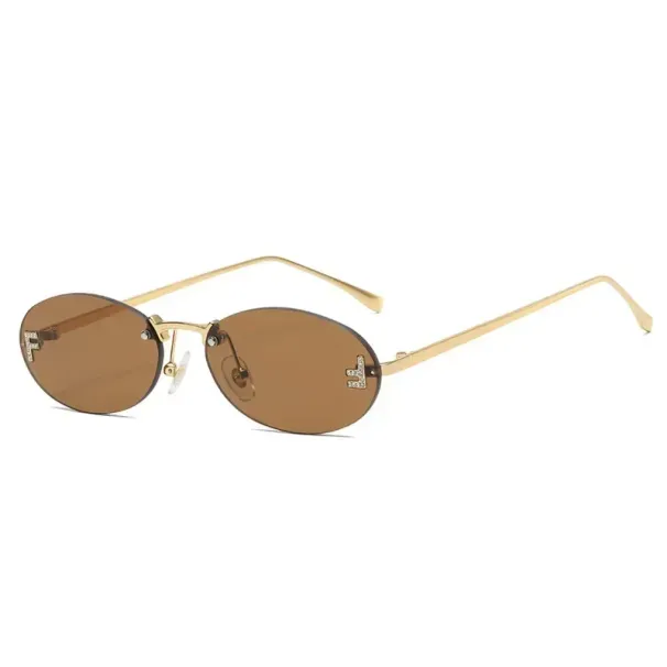 Fashion 2024 Cat Eye Female Outdoor Shopping Rimless Driving Glasses Retro Brief Oval Sunglasses Okulos_voghion.com