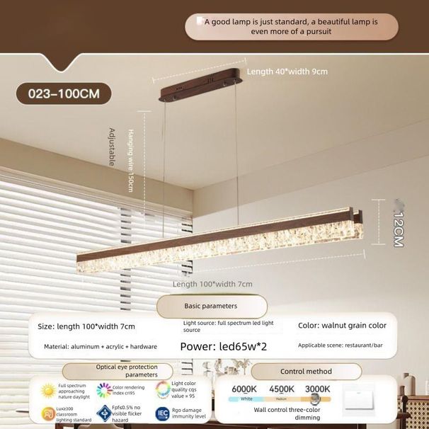 Yifei Vintage Style Walnut Wood Grain Restaurant Minimalist Luxury Linear Bar Pendant Simple Versatile Light_voghion.com