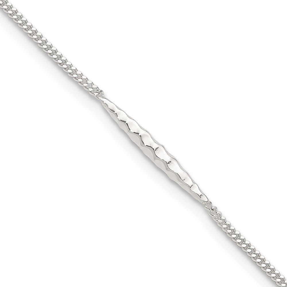 Sterling Silver 9in Plus 1 In Ext. Textured Bar Anklet_voghion.com