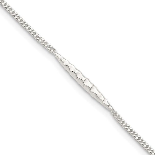 Sterling Silver 9in Plus 1 In Ext. Textured Bar Anklet_voghion.com