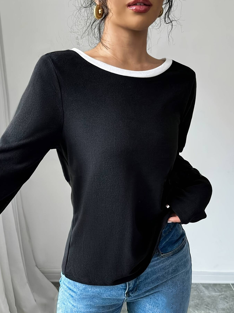 European And American Cross Border Slim Long Sleeved T Shirt Women's Bow Bottoming Shirt Top_voghion.com