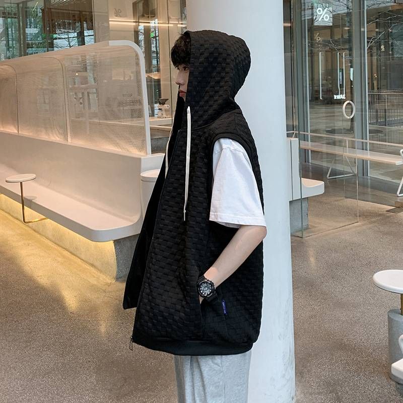 Men's Clothing Hooded Vest Spring And Summer Loose Versatile Sleeveless Waistcoat Vest_voghion.com