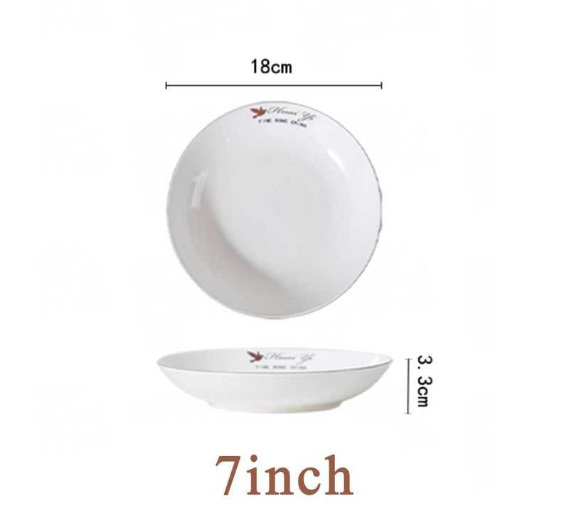 Platos elegantes de cerámica blanca de 18 cm | Diseño de pájaro "Hana Yo" | Vajilla de porcelana premium y duradera para el hogar. Apta para lavavajillas, ideal para comidas y fiestas._voghion.com