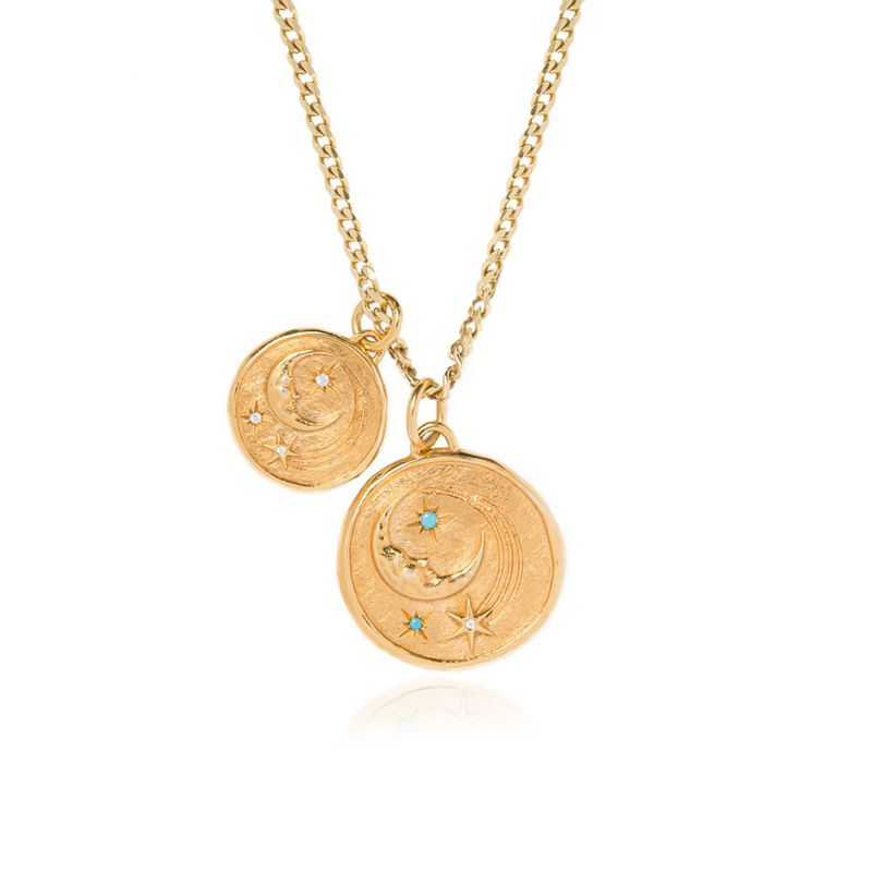 Collana lunga e corta a doppio strato con ciondolo a forma di moneta con cielo stellato e luna, multiuso, per madre e bambino_voghion.com