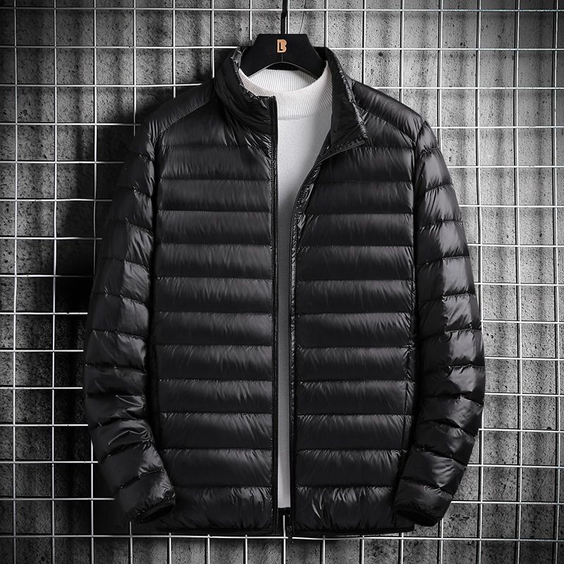 2023 Winter New Men's Lightweight Down Jacket Short Stand Collar Fashion White Duck Down Warm Long Sleeve Jacket Men's Clothing_voghion.com