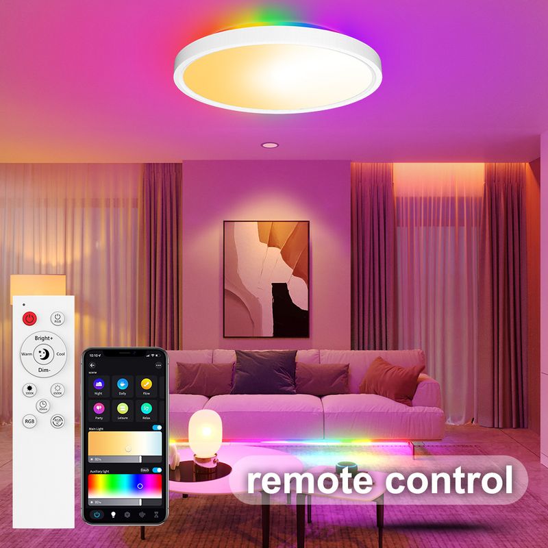 Smart Wifi Bluetooth Remote Control Dimming Color Alexa Voice Modern Ultra Thin Round Rgbcw Colorful Ceiling Lamp_voghion.com