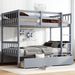 Twin Over Twin Rubber Wood Bunk Bed With 2 Drawers,Convertible Into 2 Twin Beds,Twin Size Bunk Bed With Ladder And Safety Guardrails ,Grey_voghion.com