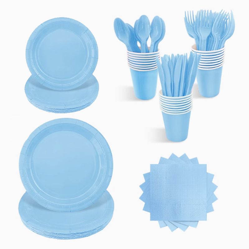 Lieldienu dienas vienreizlietojamie virtuves piederumi Vienreizlietojamo galda piederumu komplekts, septiņi gabali, dzimšanas dienas ballītes ainas dekorēšana, nazis, dakša, karote, papīra glāze, dvieļu šķīvis_voghion.com