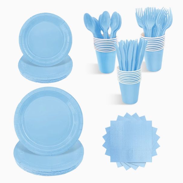 Lieldienu dienas vienreizlietojamie virtuves piederumi Vienreizlietojamo galda piederumu komplekts, septiņi gabali, dzimšanas dienas ballītes ainas dekorēšana, nazis, dakša, karote, papīra glāze, dvieļu šķīvis_voghion.com