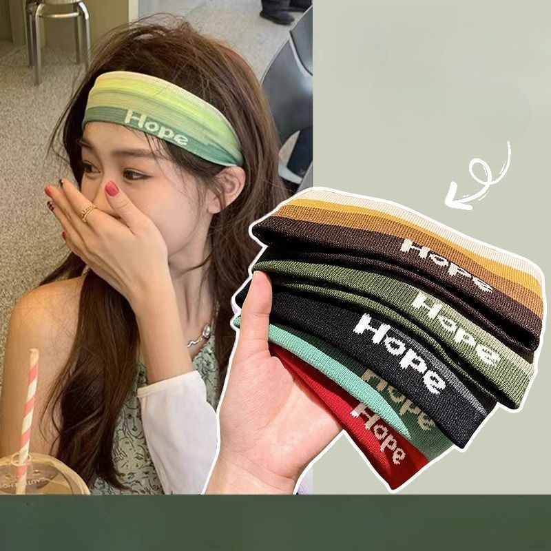 Summer Fitness Sports Girl Color Block Graient Running Sweat-Absorbing Sweat-Stopping Heaban Yoga Sweat Guie_voghion.com