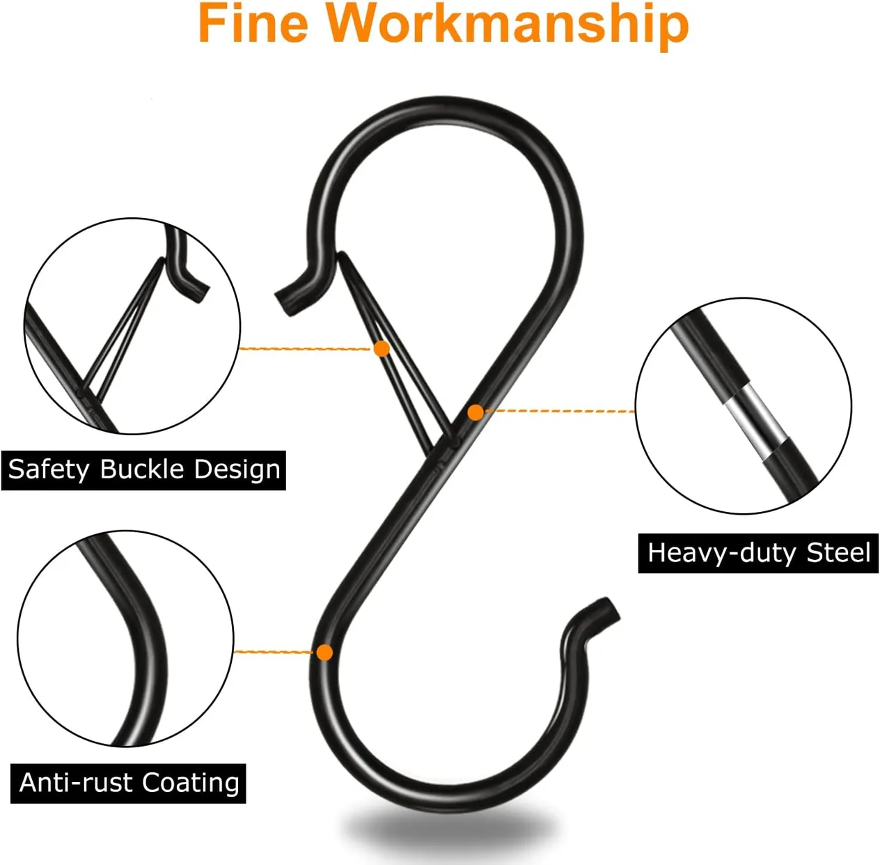 16-Pack Heavy Duty S-Hooks - 3.5" Metal With Safety Buckle_voghion.com