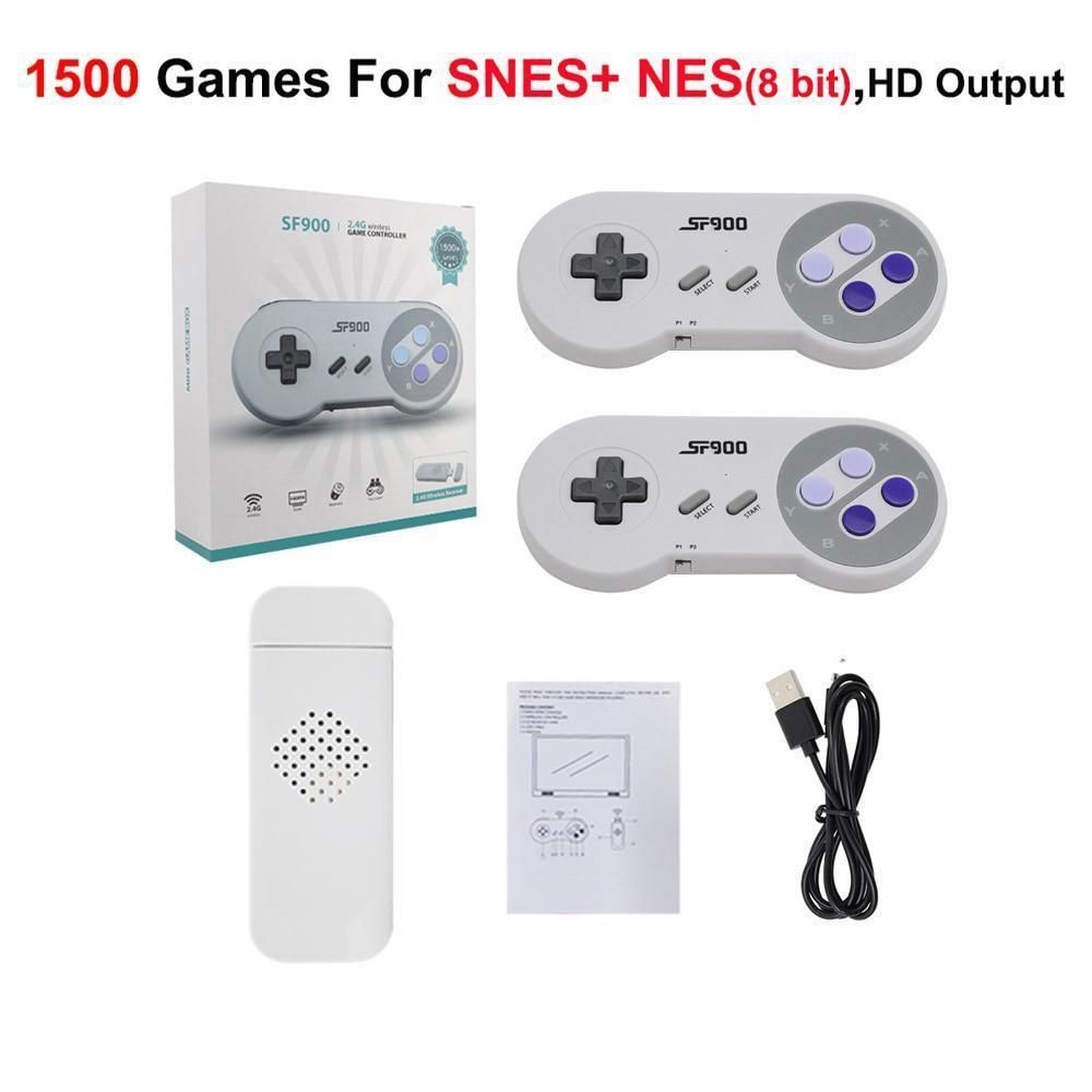 Console per videogiochi SF900 per Super Nintendo SNES NES Costruito in 1500 giochi Game Stick compatibile con HDMI TV Game Player Controller wireless_voghion.com