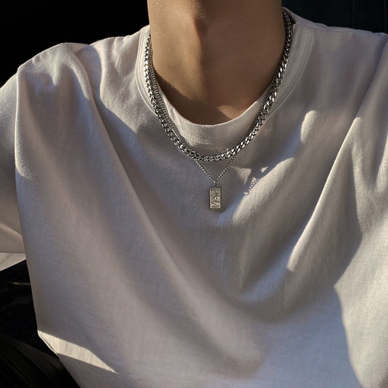 Collana con ciondolo in acciaio al titanio cubano da uomo, design trendy di nicchia, a doppio strato, accessorio per felpa hip hop_voghion.com