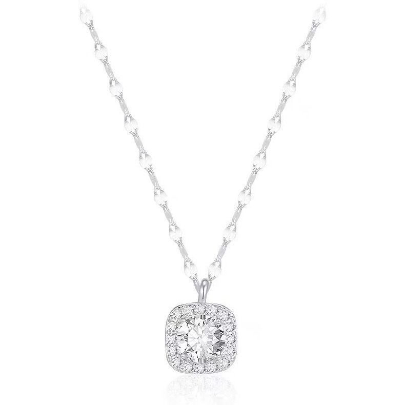 Collier en argent S999 pour femme, petit pendentif en forme de niche, chaîne de clavicule légère et luxueuse en zircon, bijou de sac carré_voghion.com
