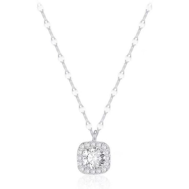 S999 Silver Small Sugar For Women With A Niche Design, Light Luxury Zircon Collarbone Chain, Square Bag Jewelry Necklace_voghion.com