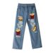 Männerkleeder Handduch gestickte Lächer Jeans Männer Vibe High Street Gewaschen Hosen Summer Trendy locker Breetbeen Wëschhosen_voghion.com