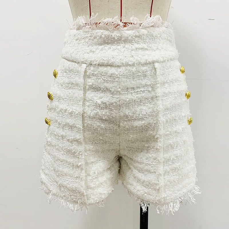 Women’s Clothing autumn and winter new celebrity fashion tassel edge tweed slim suit jacket shorts suit_voghion.com
