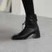 Cameido Square-toed lace-up chunky heel ankle boots for women in the fall and winter of 2024. Korean-style fashion boots._voghion.com