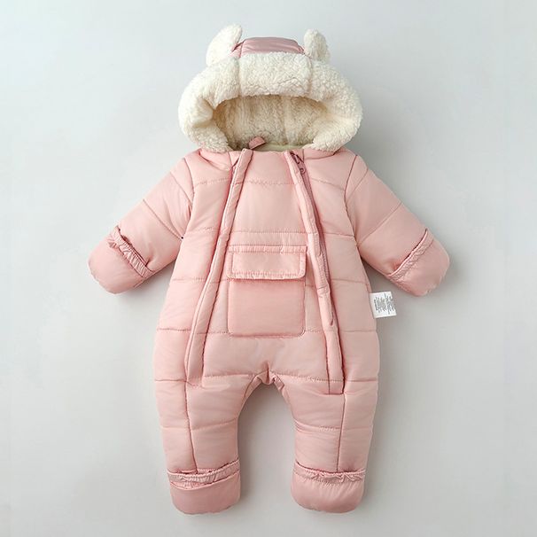 Winter Baby Jumpsuit With Fleece Lining – Double-Zipper Hooded Romper For Boys & Girls (66-100cm, Black/Pink/Light Blue)_voghion.com