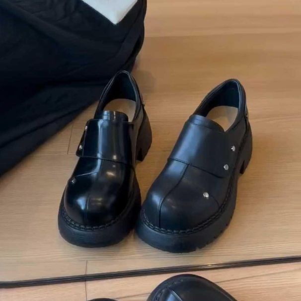 Voyage Voyage Sheepskin Version~ Derby For Women With High-End Feel, Thick Sole, Velcro Lazy Loafers, British Style Slip-On Leather_voghion.com