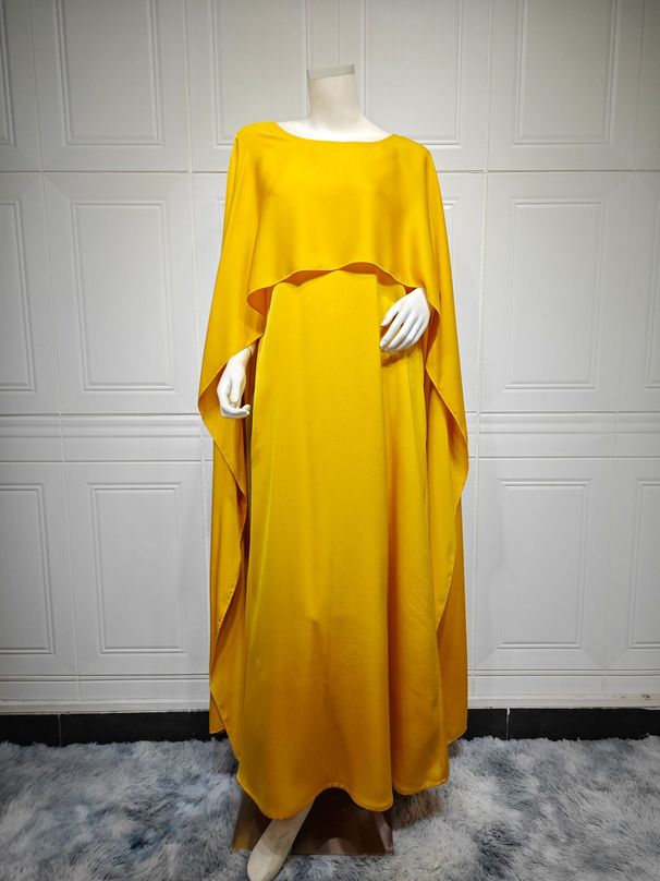 Damenbekleidung, bescheidenes Kleid mit langen Ärmeln, moderne Mode, Satin, weiche Außenschicht, Abaya, modisches Kleid_voghion.com