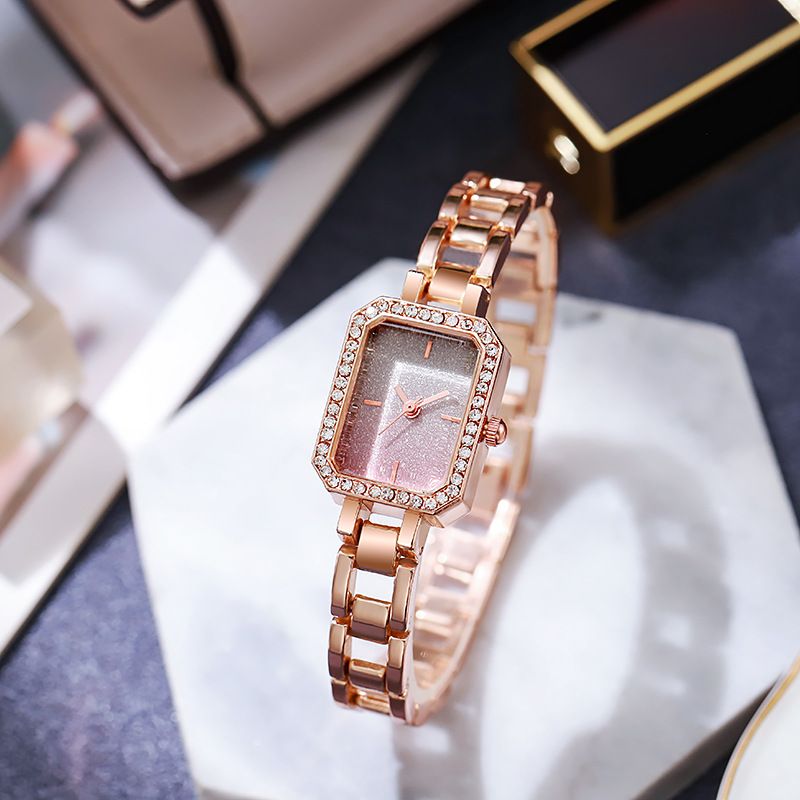 Mote kvinners Water Diamond Square Lite og elegant sjarmarmbånd fullt av stjerner Fritid Student Quartz Watch_voghion.com