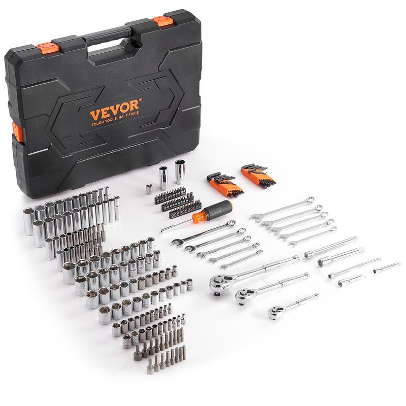 VEVOR Mechanics Tool Set and Socket Set, 1/4" 3/8" 1/2" Drive Deep and Standard Sockets, 205 Pcs SAE and Metric Mechanic Tool Kit with Bits, Combinati_voghion.com