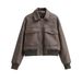 "Women's Faux Leather Bomber Jacket – Classic Brown Zippered Pilot Coat (XS-L)"_voghion.com