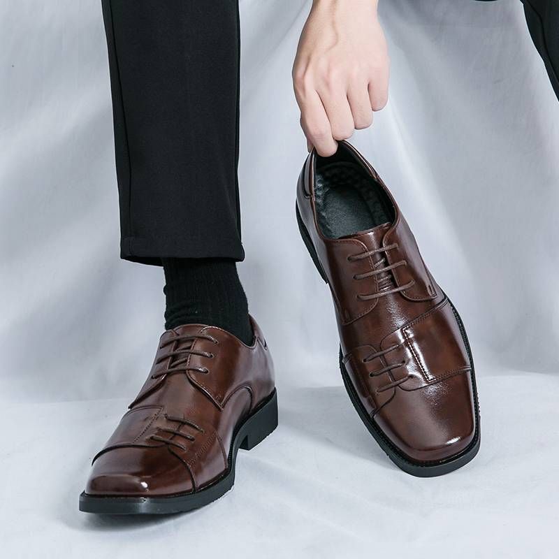 Men's Shoes Fashion Square Toe Men's New Black Business Formal Wear Derby Shoes Lace-up Genuine Leather British Brown Banquet Dress Wedding Leather Sh_voghion.com