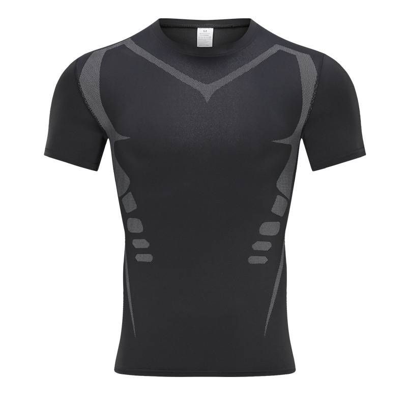 Herrenbekleidung Schnelltrocknende Fitnesskleidung Laufkompressionskleidung Basketballtraining Elastische kurzärmelige Sporttights_voghion.com