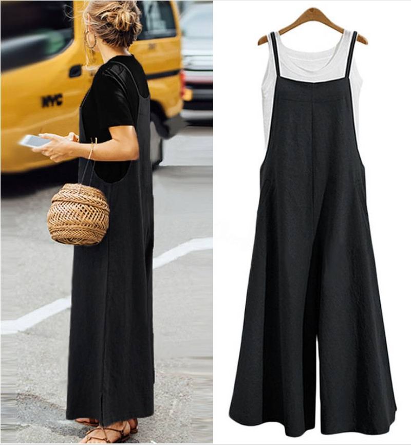 Women's Clothing Sleeveless Jumpsuit Wide Leg Pants Long Casual Women's Loose Solid Sleeveless Jumpsuit Wide Leg Long Romper Casual One-Piece Pants​​_voghion.com