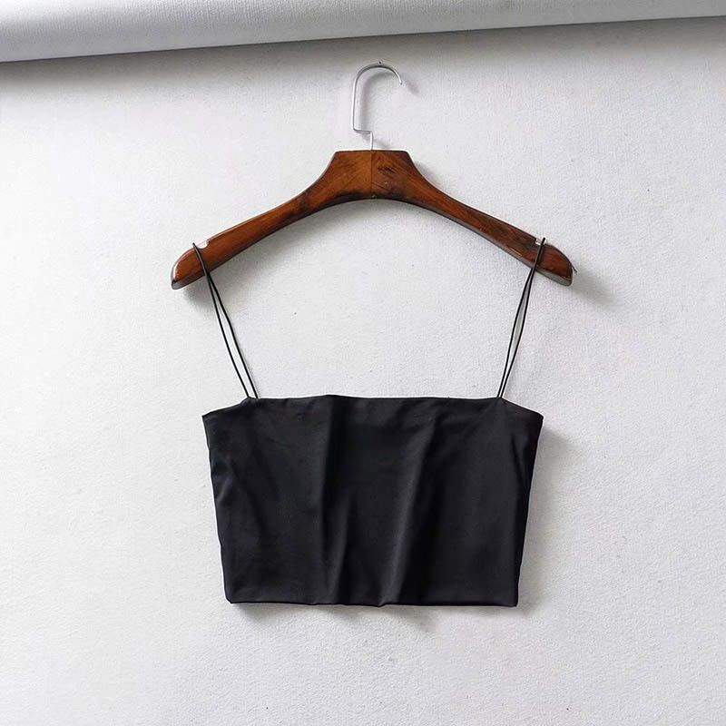 Bretelle da strada da donna con elastico sottile, gilet piccolo, top corto da donna a bocca piatta, in tinta unita_voghion.com