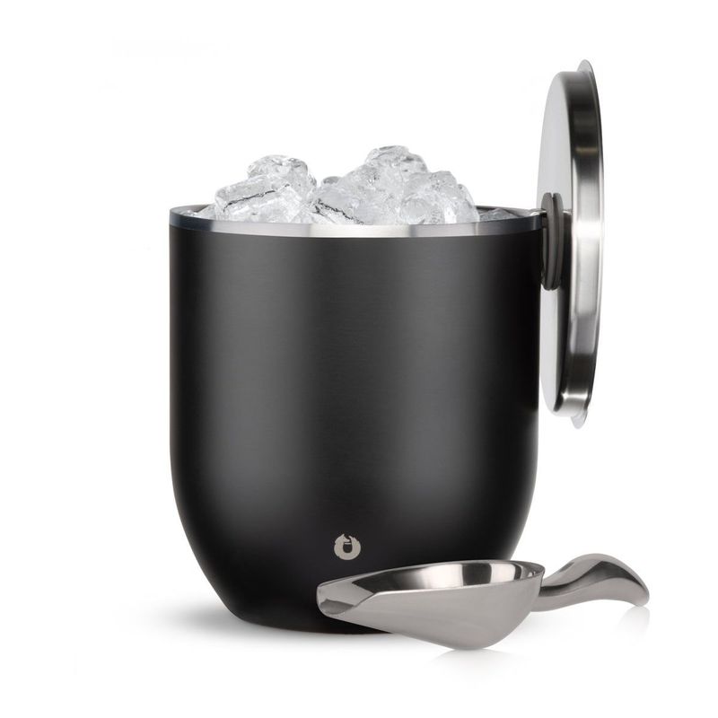 Stainless Steel Ice Bucket With Lid And Scoop, Black_voghion.com
