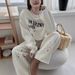 Korean Chic Winter Set – Oversized Letter Print Sweatshirt & High-Waist Drawstring Pants (XL, Charcoal Grey)_voghion.com