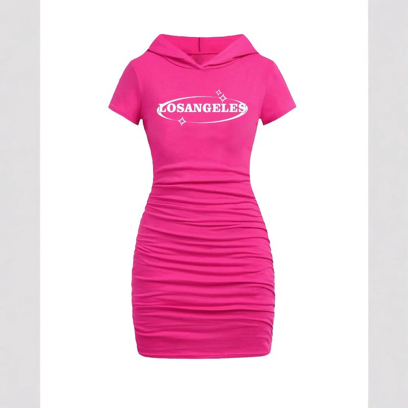 Kinderkleding INS Meisjes Slim Fit Geplooide Gebreide Capuchonjurk Met Geplooide Print Letters Casual Sportkleding_voghion.com