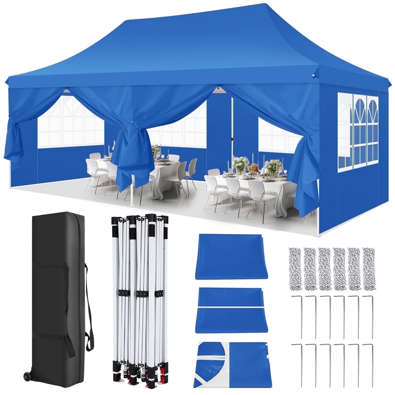 Toldo emergente TOOLUCK de 3 x 6 m con 6 paredes laterales, fácil de montar, para fiestas comerciales, impermeable, UV50+, para exteriores, para bodas y eventos, ideal para todas las estaciones._voghion.com