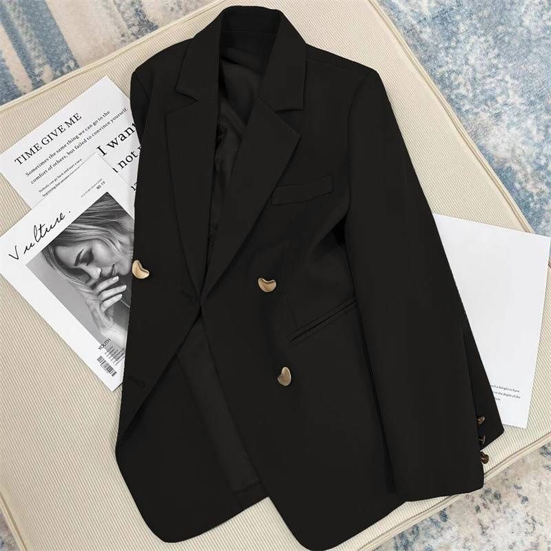 Grey Blazer Women's Elegance Double-Breasted Jacket - Texture, Office & Casual Chic (S-XXL)​_voghion.com