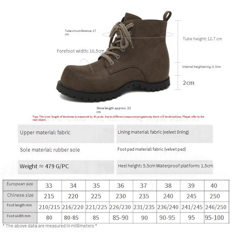 Cameido Women's Retro Suede Lace - Up Martin Boots Low - Cut Thick - Soled Elevator Shoes For Autumn And Winter_voghion.com